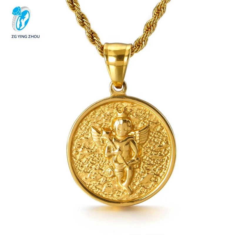 
Yingzhou Spot Stainless Steel Golden Little Angel Pendant Twist Rope Chain Necklace 