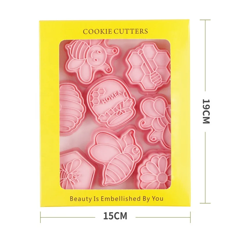 8Pcs/Set 3D Handmade Bee Honey Pot Honeybee Biscuit Molds Kitchen DIY Cake Baking Tools Bee Cookie Cutters Set