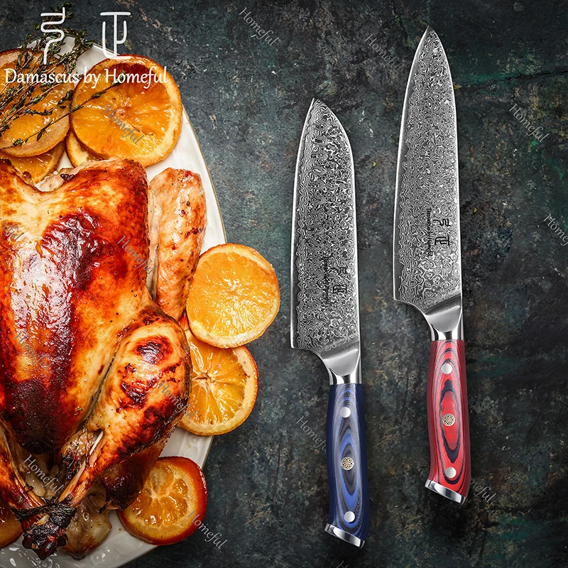 Factory Direct Sale 67 Layers Blade VG10 Damascus santoku chef Knife Damascus steel kitchen knife