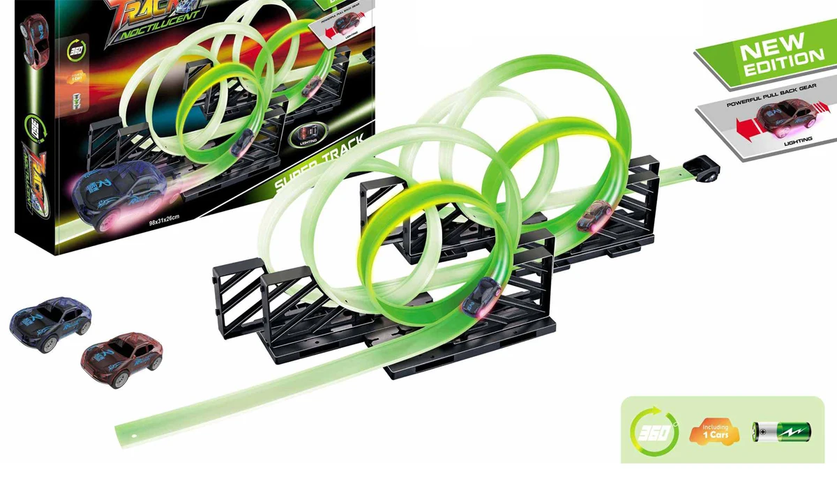 Car Railway Toy  Rail Slot Pull Back Car Racing Luminous Track Set Toy  Best Selling Night Light Pull Back Car Track set
