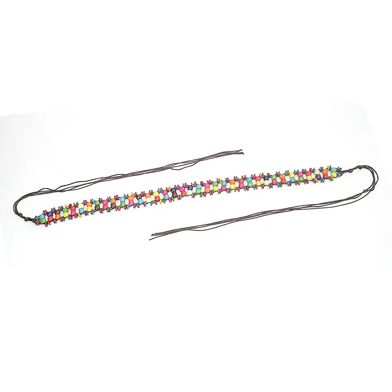 
Wholesale and retail candy colored wooden beads handmade wax rope woman waist chain belt 