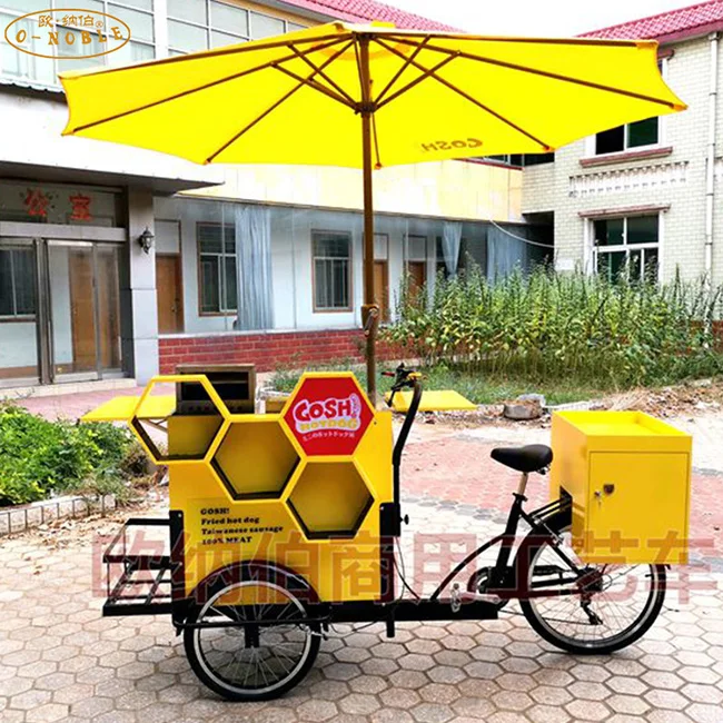 Electric power three-wheeled snack cart with awning barbecue bike can be connected to gas