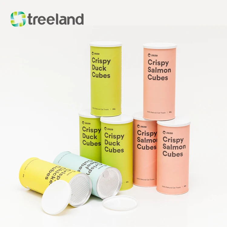 Biodegradable Package for Cat Treats Dog Treats Round Paper Tube Packaging Custom Airtight Paper Can for Nuts and Protein Powder