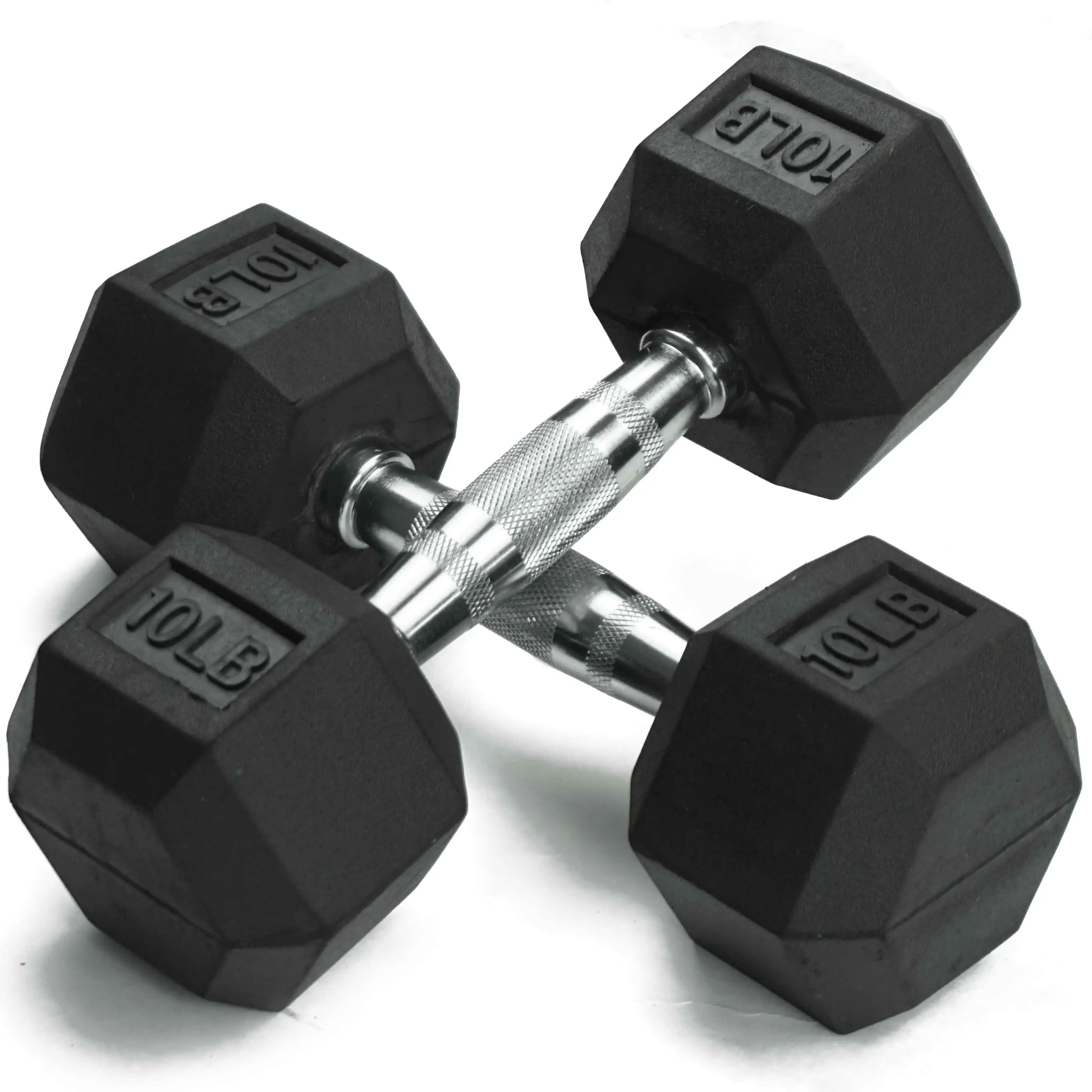 Wholesale gym equipments 1-10kg black weight lifting hex rubber  dumbbell set