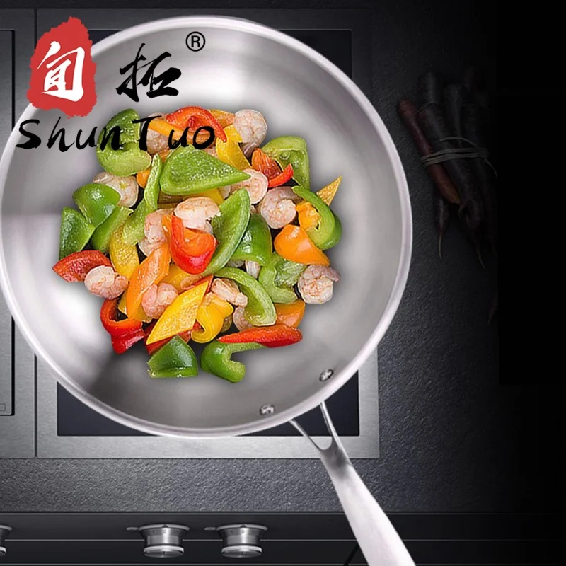 
Cover Metal 30CM Stainless Steel Wok Frying with Lids Nonstick wok pan 