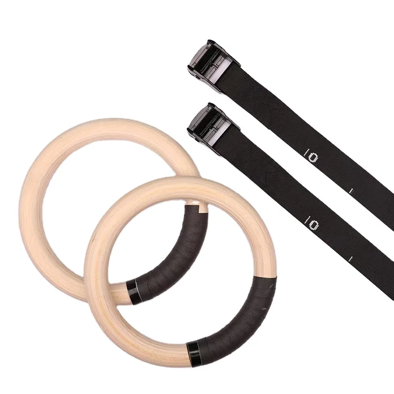 Core Wooden Strength 32mm 28mm adjustable Exercise Home Fitness Workout Gymnastic ring with numbered straps
