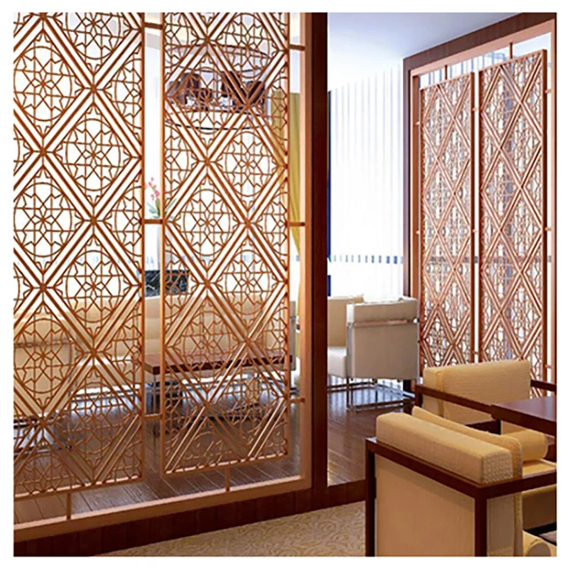 Modern Stainless Steel Restaurant Partition Wall Laser-Cut Perforated Metal Screen Room Dividers Movable Hanging Design