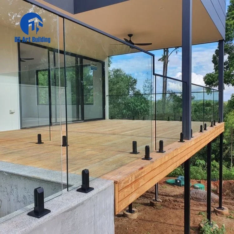 DS house tempered clear safety Spigot glass ss rail balustrade customized style frameless glass railing