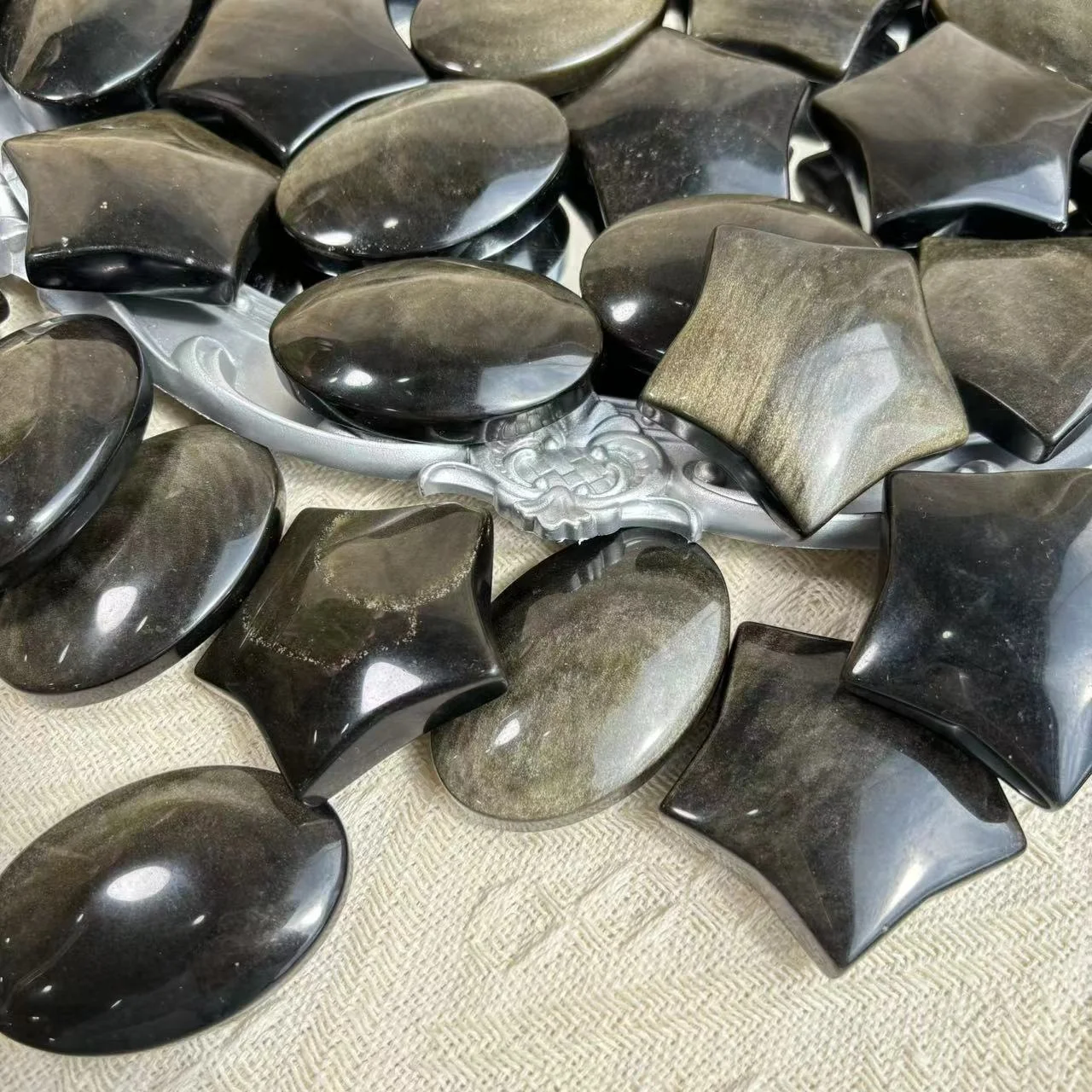 Wholesale Star Shape Crystal Healing Stones Carving Natural Crystal Palm Stones Golden Obsidian Palm For Meditation