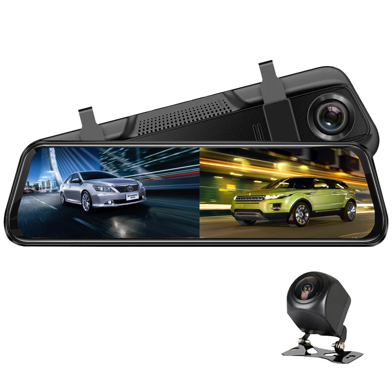 9.66 Inch Full Touch Screen 1080P Car DVR Dash Camera Dual Lens Rearview Mirror With 1080P Rear Camera