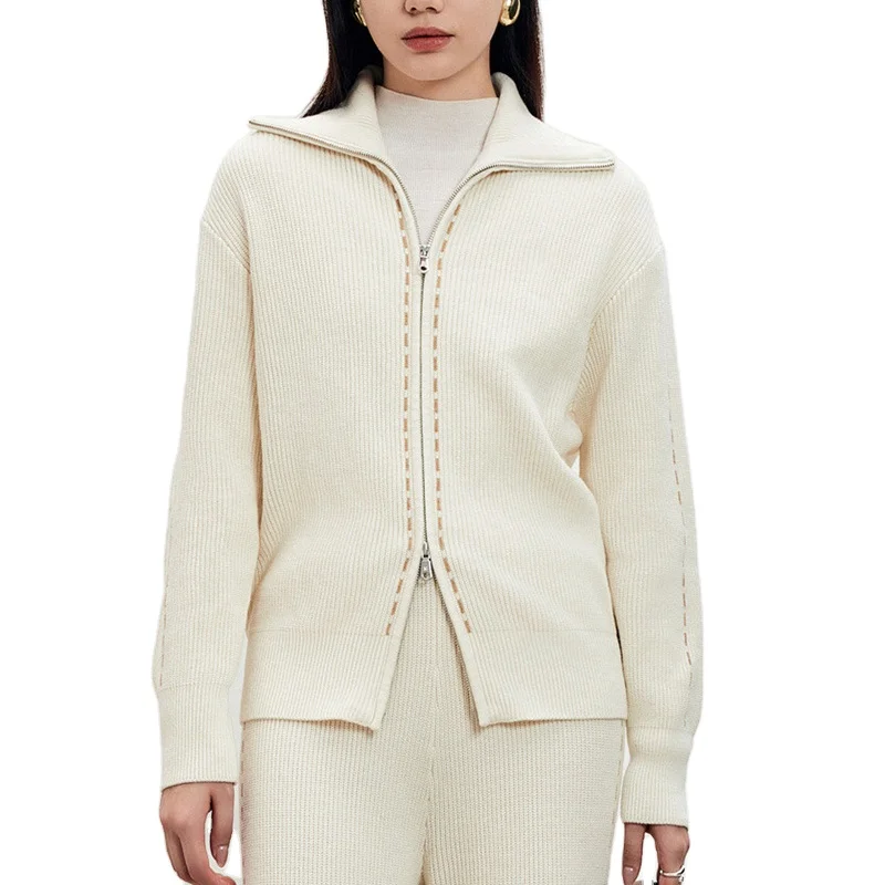 winter new custom knitted casual fashion cardigan zipper women coat