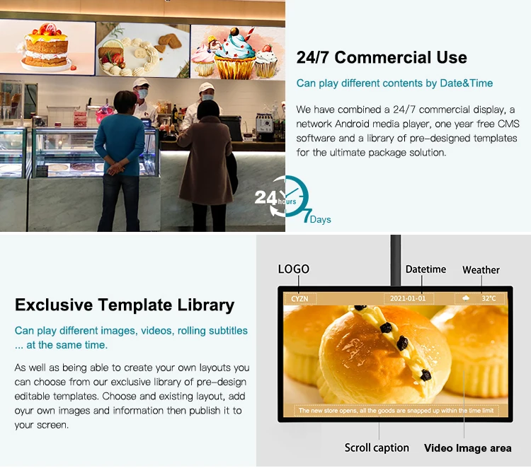 32 43 55 inch Menu Board Wall Mounted LCD Monitor BOE LCD Panel Digital Signage Hotel Restaurant Cafe Bar LCD Advertising Screen