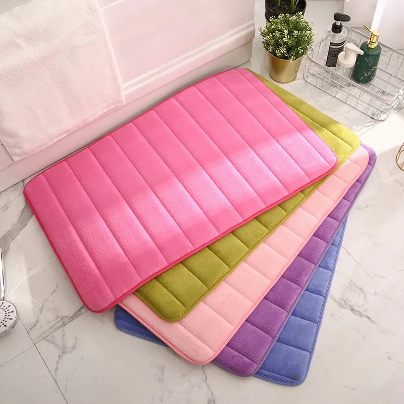 Home Bath Mat Coral Fleece Bathroom Carpet Water Absorption Non-slip Memory Foam Absorbent Washable Rug Toilet Floor Mat