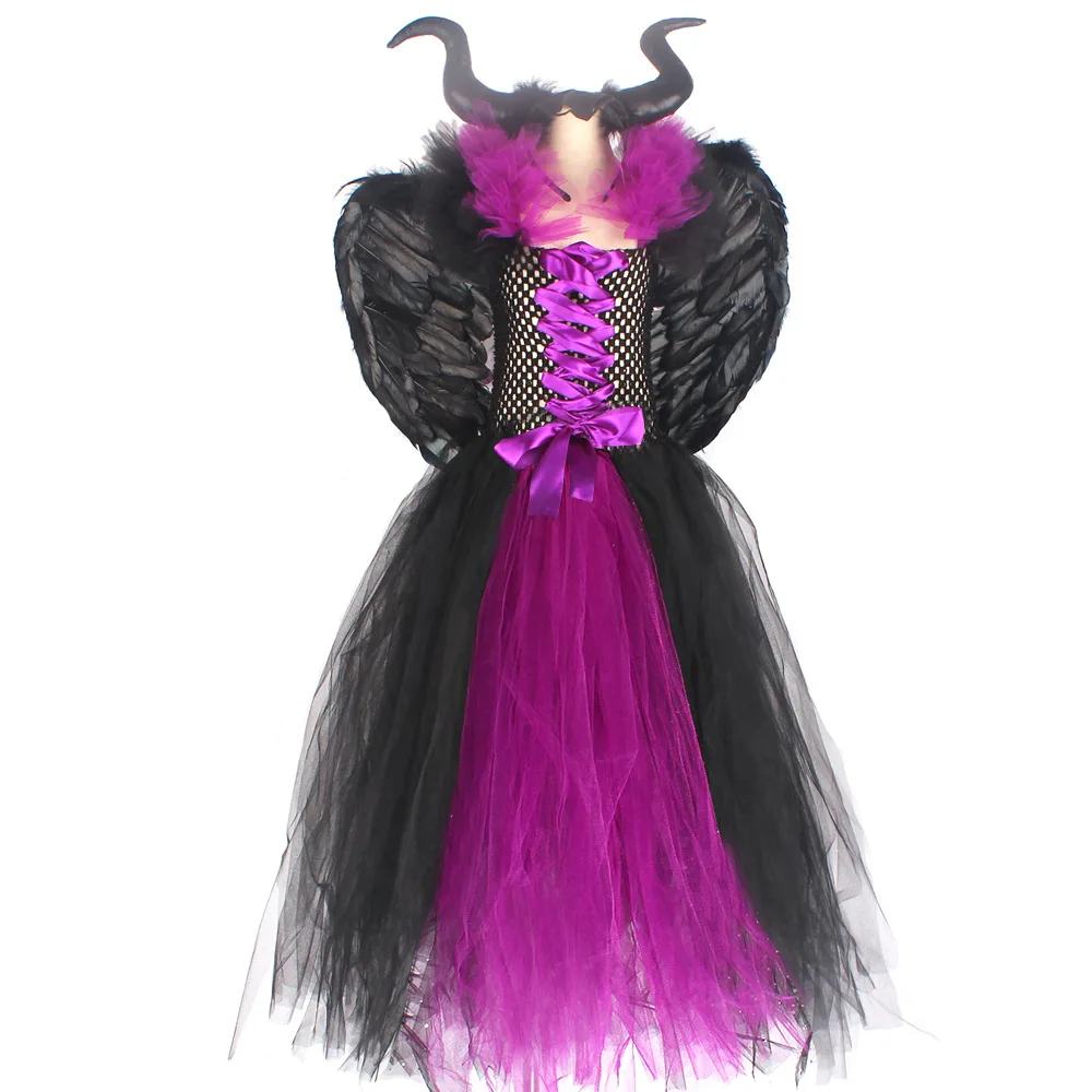 Halloween Sleepy Hollow Witch Dress Dress Set Kids Includes Hairband Wings Wholesale Dresses