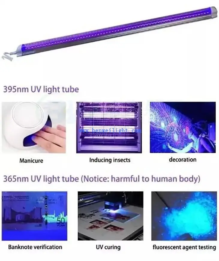 High Quality UVA T8 LED Tube Integrated Light Black Light 365nm 2FT 60cm 8W 9W Clear Cover for Banknote Verification