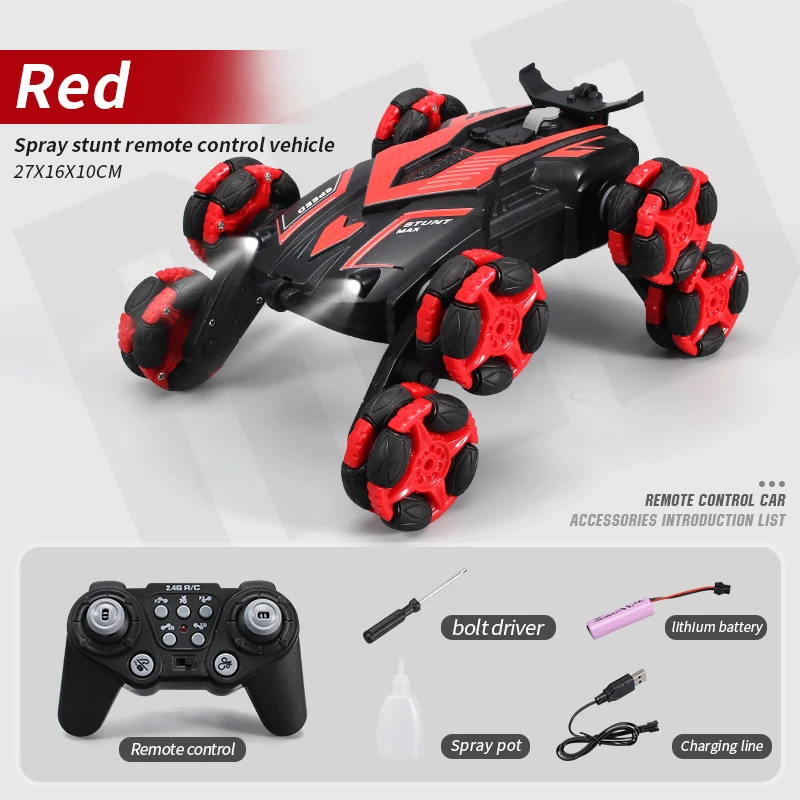 Omnidirectional rotation spray fog vapor drift car,New eight-wheel deformation stunt car Remote control toy car