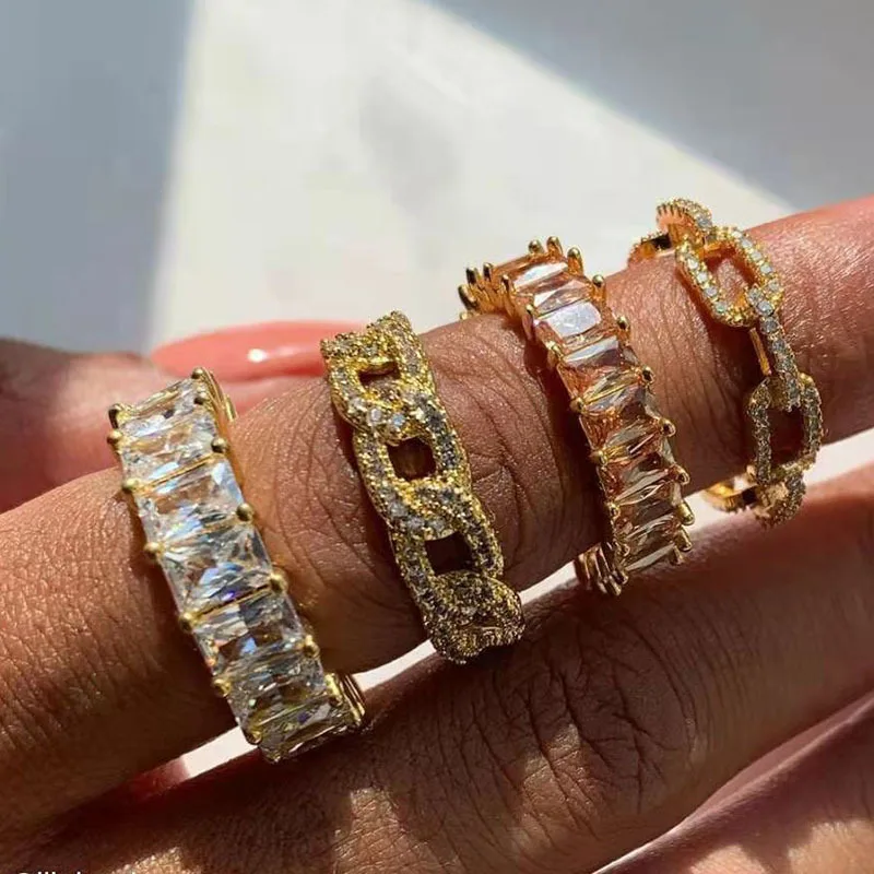  Yiwu Meise Baguette Rings Gold Plated Stainless Steel