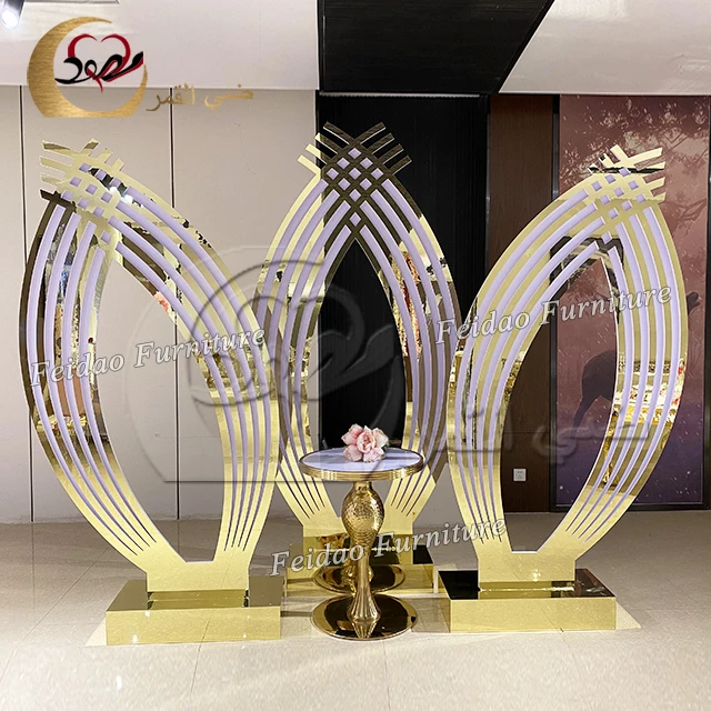 Leaf shape stage prop background set golden acrylic wedding stage backdrop