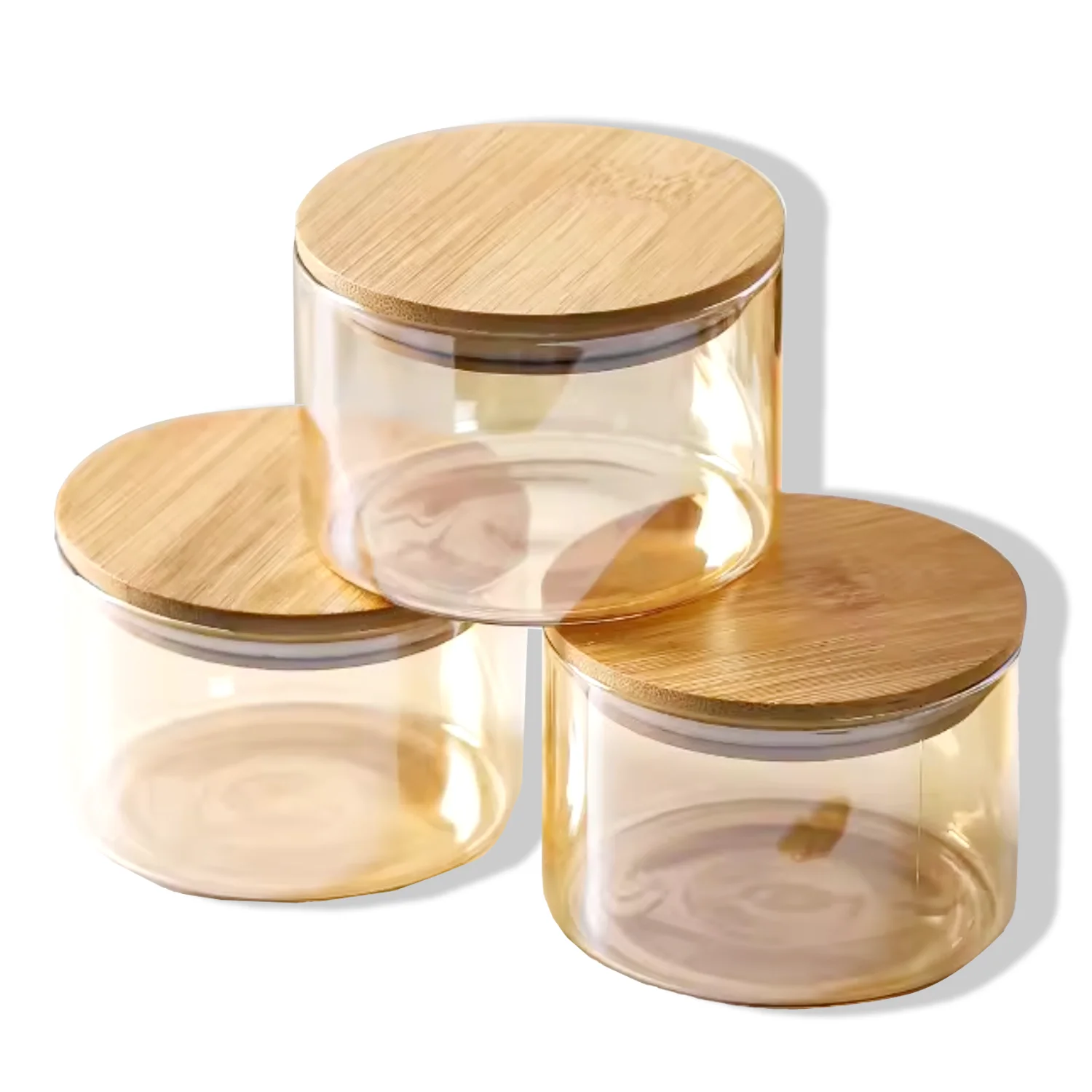 Round Airtight Coffee Tea Spice Glass Jar Kitchen Organizer Storage Bottles Sealed Glass Food Storage Jars with Bamboo Lid