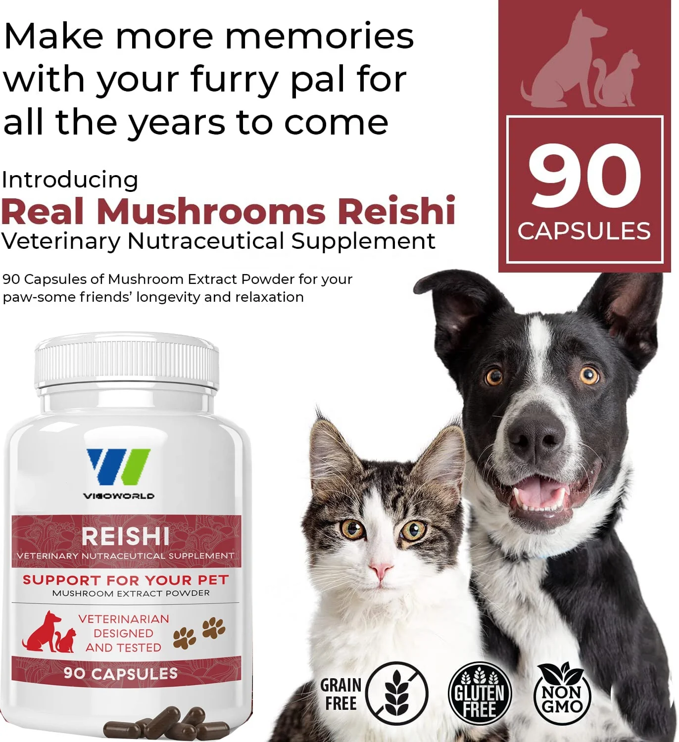 Reishi Mushroom Extract For Dogs And Cats Multivitamins Capsules For Longevity & Relaxation And Supplements