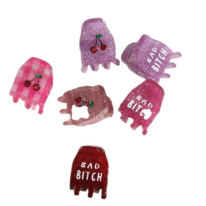 New style custom cute mini acrylic sparkle glitter hair claw clips rhinestone hair accessories for girls children
