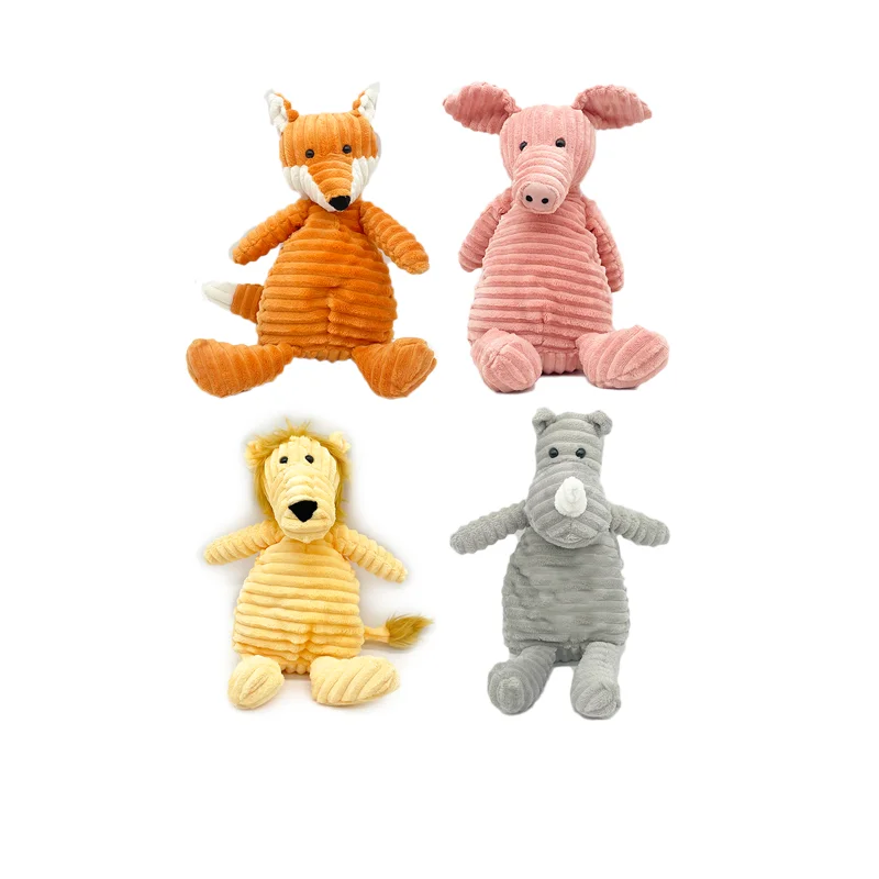 wholesale 30/35cm corduroy Lion Fox Pig Rhino plush toys Horizontal stripes zoo Animal stuffed plush toy animal kids soft toys