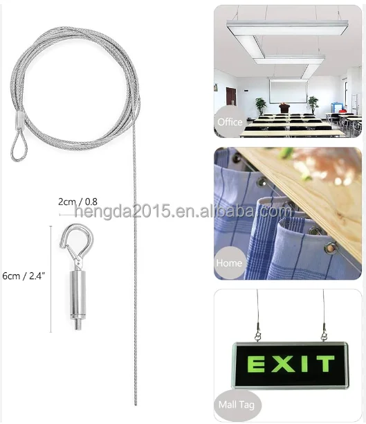 OEM custom ceiling stainless steel wire rope gripper cable hook hanging suspension kit for lighting