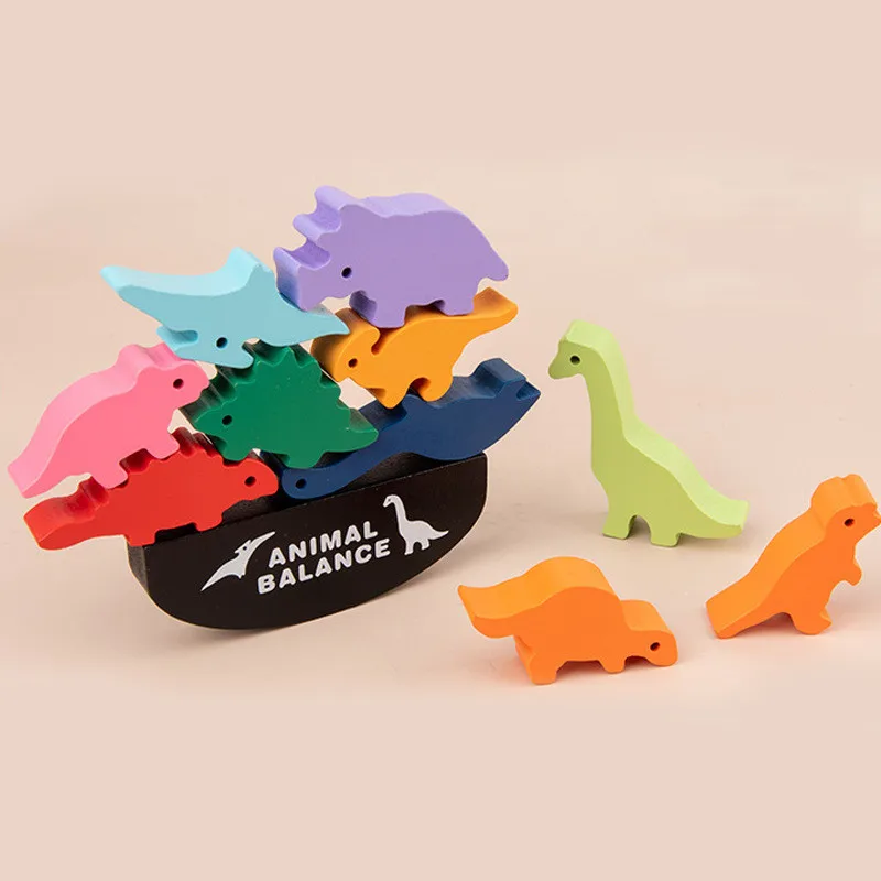 2022 kids wooden colorful balancing block toy animal balance building blocks for kids toys