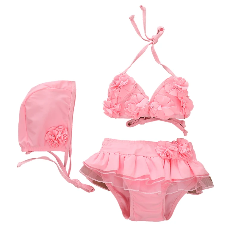 Купите милые детские купальные комплекты розовое бикини купальный костюм для маленьких девочек детский купальник