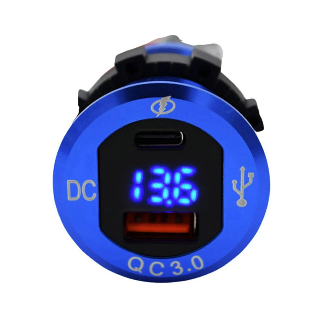 ABILKEEN High Quality USB Socket+ Type-C Socket Dual Port Power Socket Charger Oxidized Metal Shell with LCD Digital Voltmeter