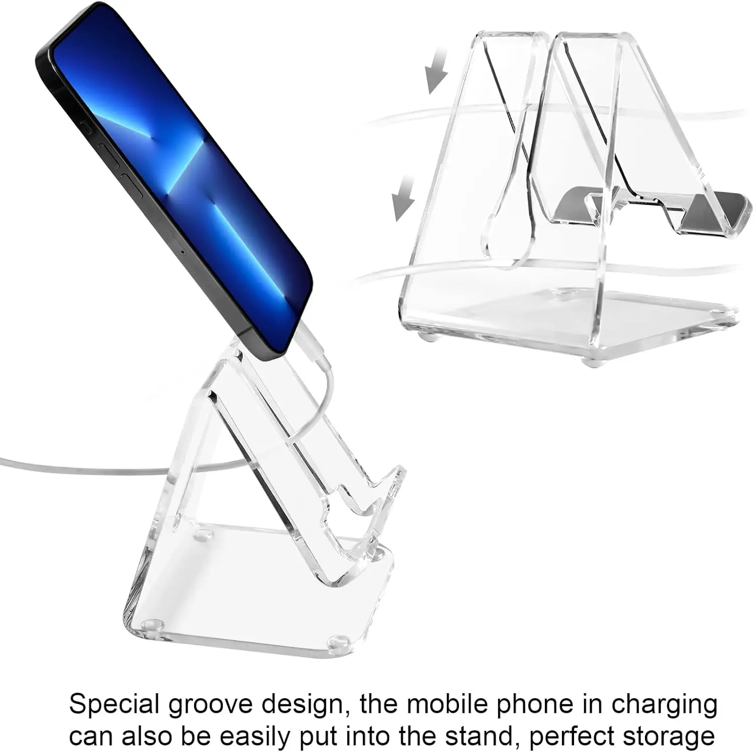 Wholesale Custom Office Acrylic Cell Phone Holder/Stand, Clear Compatible with 4-10' Phone Pro Max , Android Smartphone