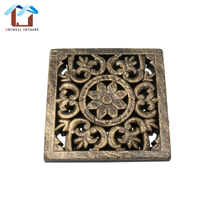 Bandeja De Madera Factory Customized Antique Carved MDF Wooden Square Coaster Wholesale Coffee Tray