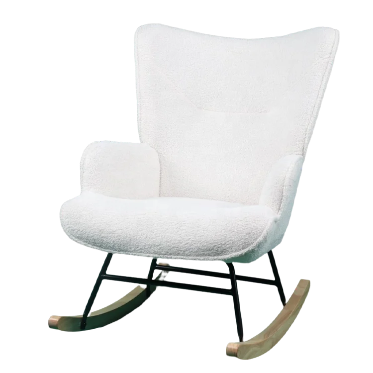 Hot Selling Lamb Wool With Steel Frame Wooden Legs Bedroom Accent Chair Rocking Chair