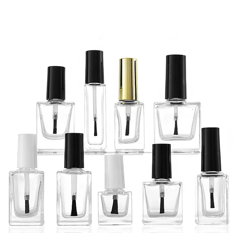 Hot Sale Small Round Glass Nail Bottles 15ml Empty Nail Polish Bottles with Brush and Black Gold Wooden Cap