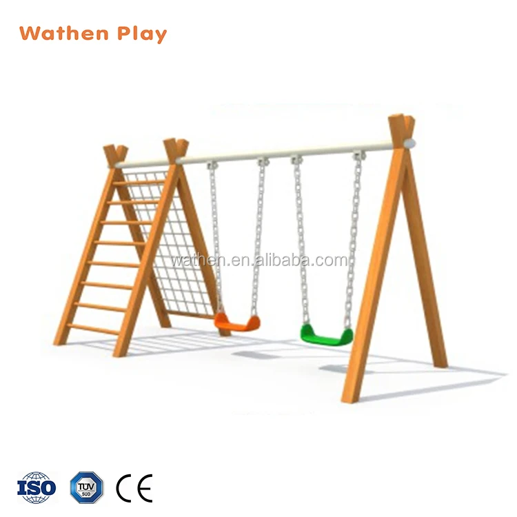 Wooden Swing Playset with Climbing Frame Kids Outdoor Playground Equipment Swing Set with Plastic Accessories