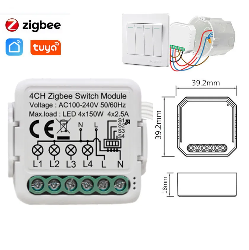 
Newest 1/2/3/4 Gang Mini DIY Tuya ZigBee Wifi Switch Module Smart Home Work Alexa Google Home Smart Life 