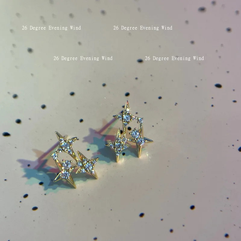 Diamond-studded star earrings Female silver needle niche design sense of high-grade temperament simple cold wind cross star
