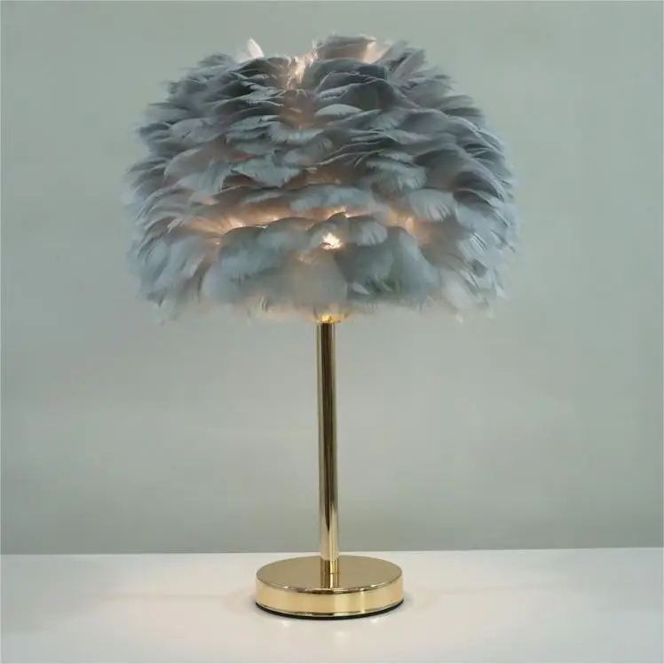 Beautiful apricot living room dining room table light feather bedroom bedside table lamp restaurant home decor modern