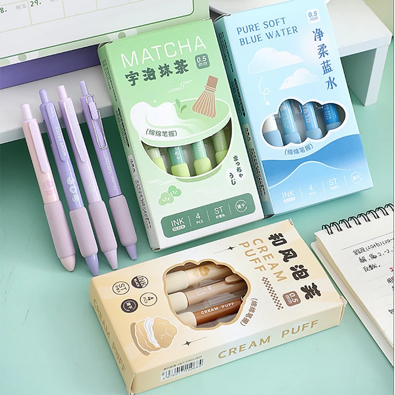 Cute Fruit Matcha Cake Black 0.5MM Kawaii Push Pen Korean Highlighter Pen Student Gel Pen Stationery gift