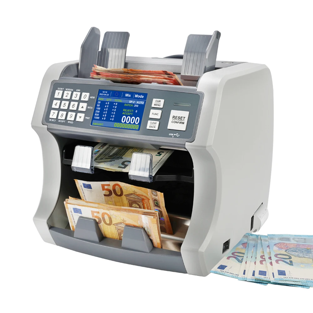 HL-S210 Professional TWO pocket CIS value cash counter currency sorter banknote mixed Total Value Amount Counter with printer