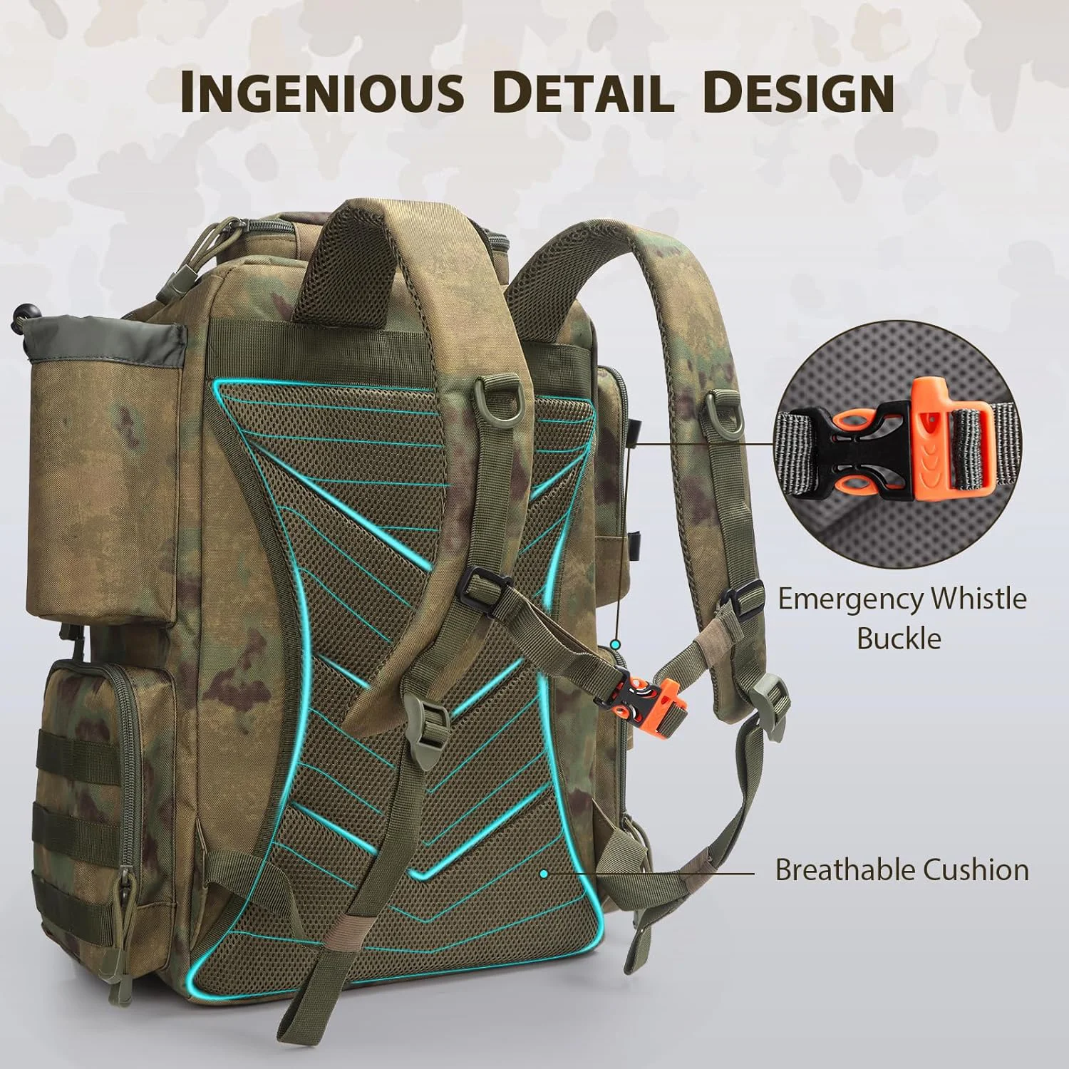 Fishing Backpack, Fishing Tackle Backpack with Rod Holders for 4 Boxes (Box Not Included) 45L Waterproof Fishing Gear