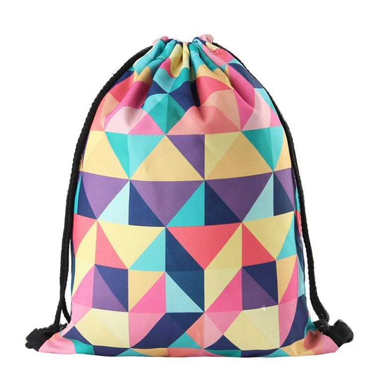 
New fashion geometric pattern travel polyester drawstring backpacks 