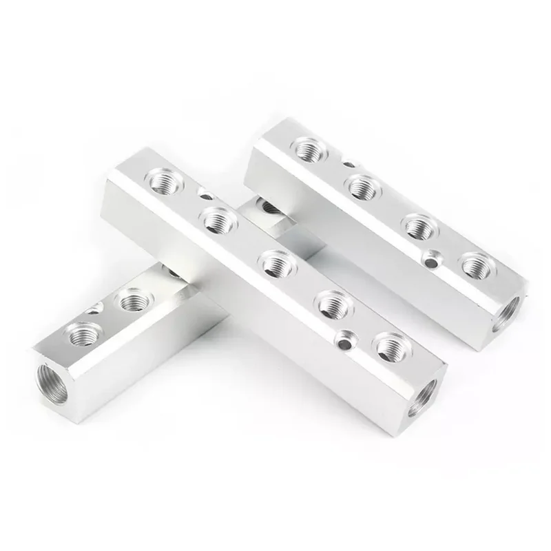 Customized CNC Milling Machining Machined 4 Port Aluminum 6063 6061 Hard Anodized Silver 4 Ways Water Pump Pneumatic Manifold