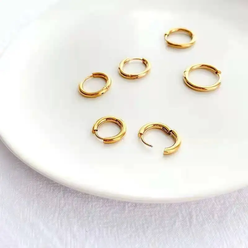 Wholesale Trendy Stainless Steel Jewelry 14K 18K Gold Filled 2.5mm Thick Small Hoop Earrings Women