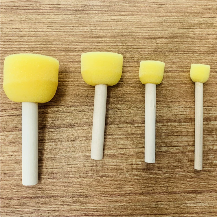 New Arrival Kids Craft Sponge Paint Set Foam Brush Kit Wooden Handle Mini Stamp