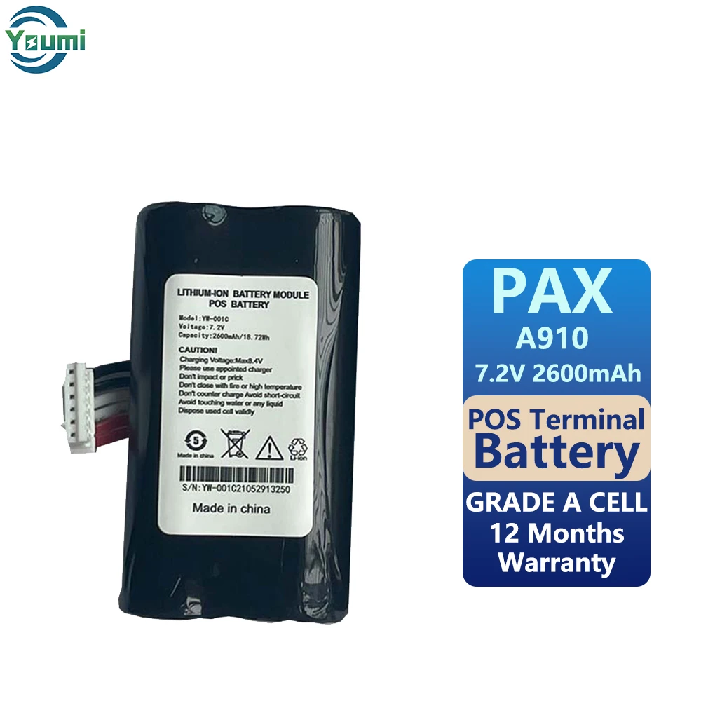 Replacement Pos Terminal Battery for PAX A910 A930 YW-003 7.2V 2600mAh Pos Battery