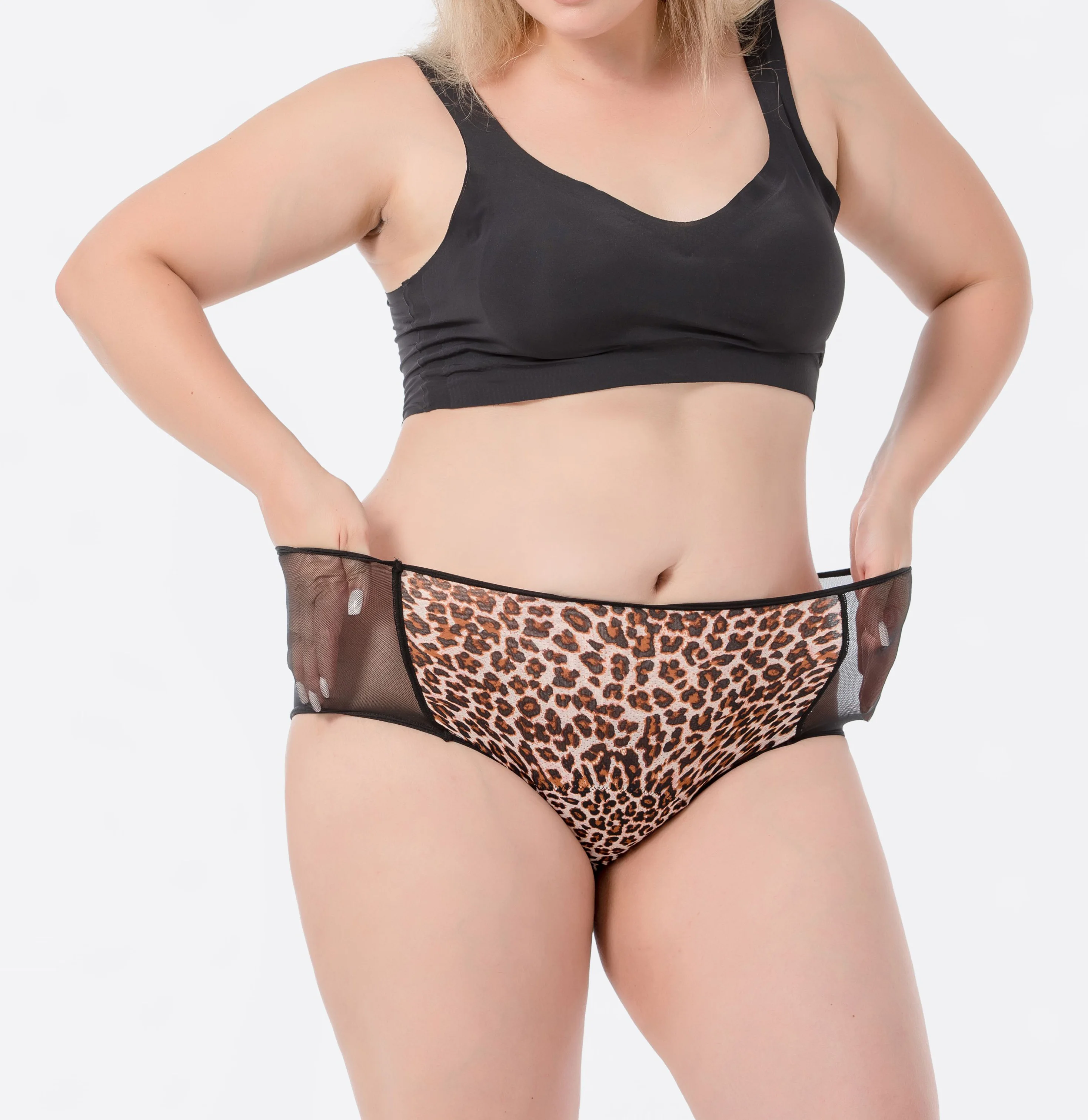 Hot Sell Black and Leopard Mesh Sexy Girls Menstrual Panties Lingerie Undergarments Women 4 Layer Leakproof Underwear Briefs