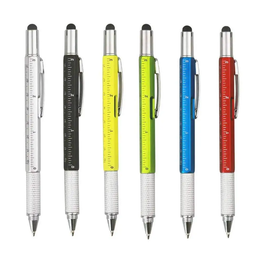 6 In 1 Multifunction Tool metal Ball Pen Screwdriver Ruler Level Touch Stylus Ballpoint Pen