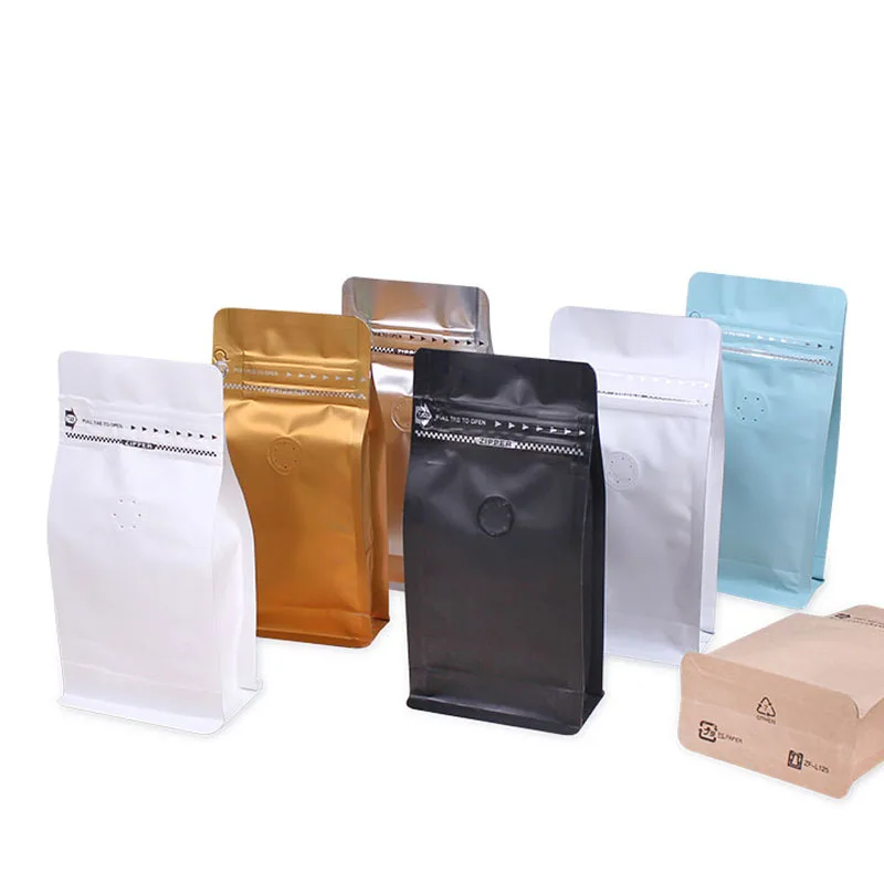eady To Ship Matte Black Coffee Bag Eight Edge-sealing Coffee Bean Packaging Pouches With Easy Tear Zipper And Valve Low Moq