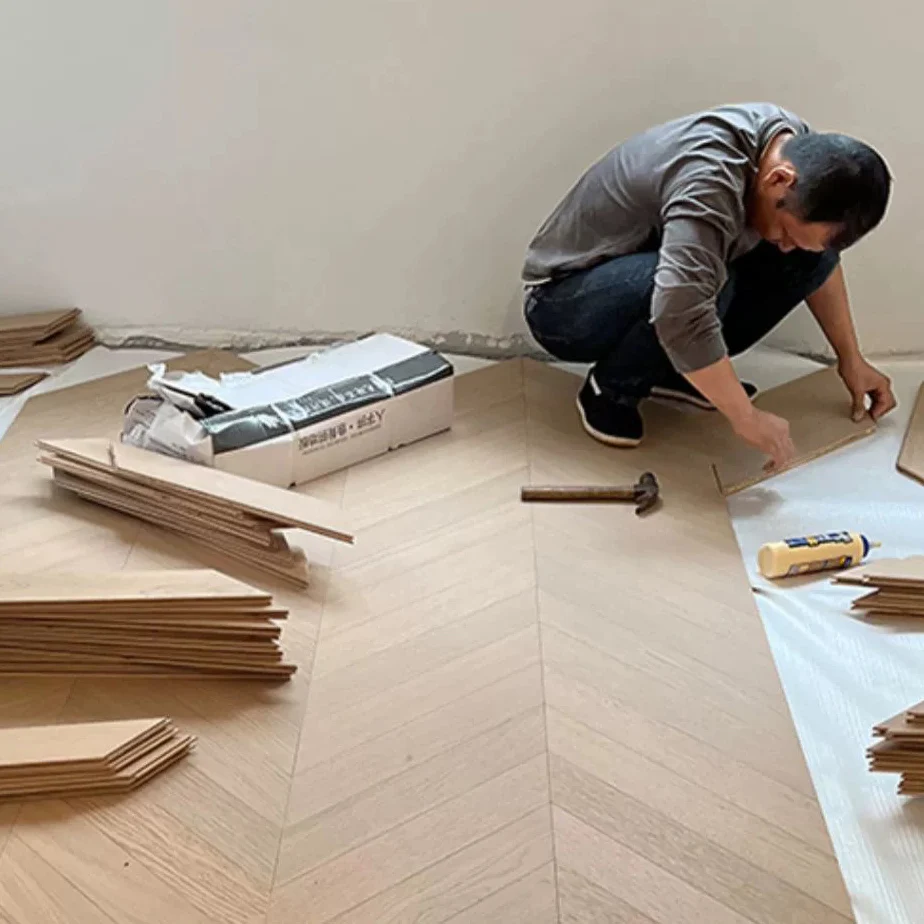 KANGTON Chevron Fishbone AB Grade Prime Oak Wood Engineered Parket Flooring